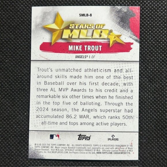 2025 Topps Stars of MLB #SMLB-8 Mike Trout Los Angeles Angels - Picture 2 of 2
